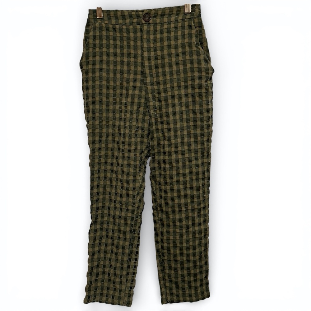Willow & Root Green Checkered Plaid Straight Leg Pants XS Dark Academia Grunge